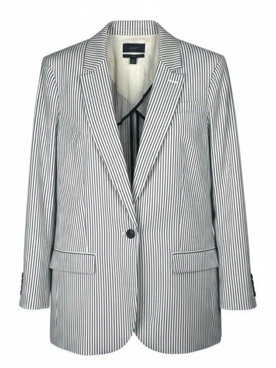 J. Crew Jackets & Blazers - J.Crew Women's Size 16 Alfie On-Button Blazer Beige Teal Blue Striped Chino